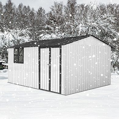12x10 Ft Metal Garden Storage Shed with Window and Shelves
