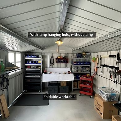 12x10 Ft Metal Garden Storage Shed with Window and Shelves