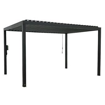 PATIOEASY Aluminum Iron Pergola Kit with Adjustable Louvered Roof Shade for Patio Garden Deck