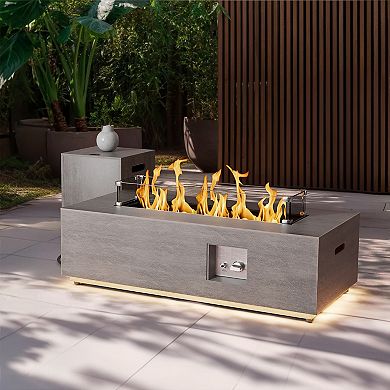 Outdoor Fire Pit Table,Fire Stones, Waterproof Cover, Propane Fire Pit Table for Outside Patio