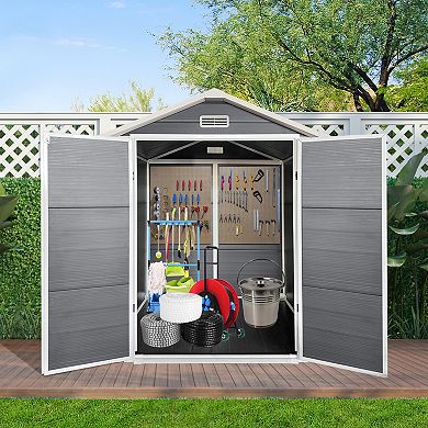 Plastic Outdoor Storage Shed with Floor and Lockable Door