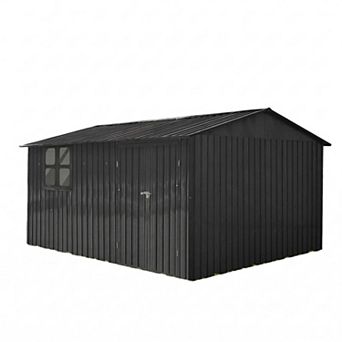 12x10 Ft Metal Garden Storage Shed with Window and Shelves