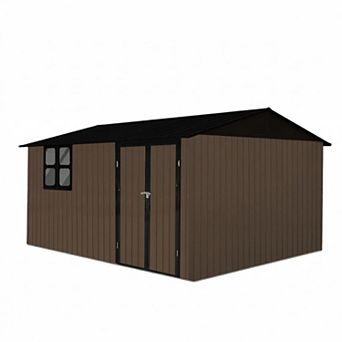 12x10 Ft Metal Garden Storage Shed with Window and Shelves