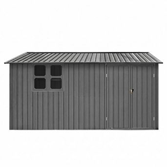 12x10 Ft Metal Garden Storage Shed with Window and Shelves