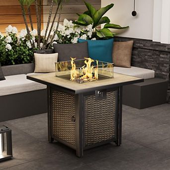 Evita 28" 50000 BTU Black Square Propane Fire Pit Table,Small Outdoor Patio Gas Firepit