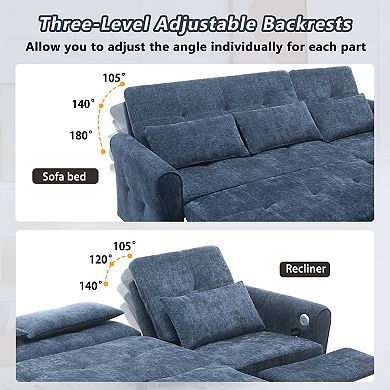 2-in-1 Sofa Three-seater Sofa with Sofa Bed and a Reversible Recliner Sofa