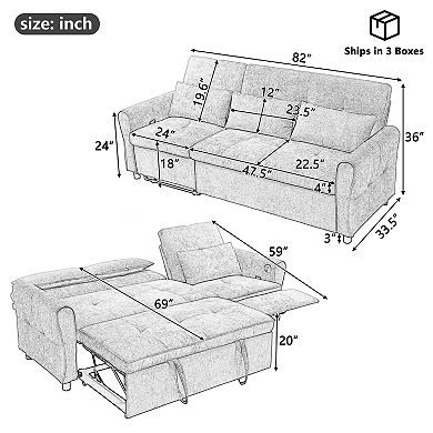 2-in-1 Sofa Three-seater Sofa with Sofa Bed and a Reversible Recliner Sofa