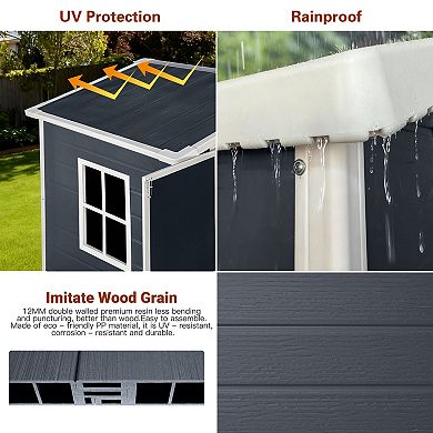 Plastic Outdoor Storage Shed with Floor and Lockable Door