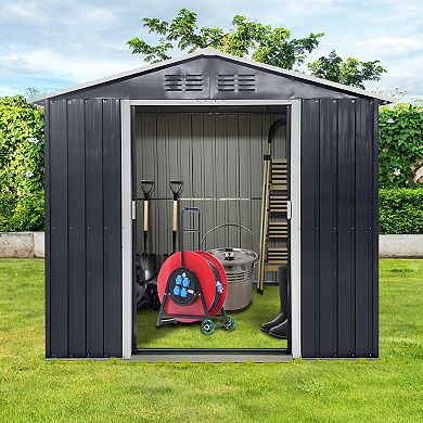 Metal Outdoor Garden Storage Shed with Window and Sliding Door