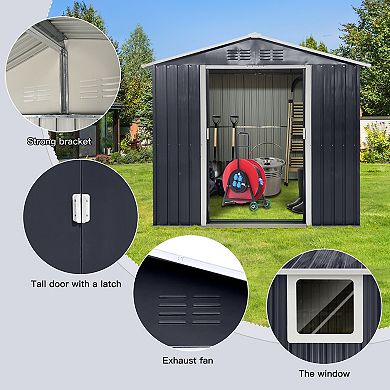 Metal Outdoor Garden Storage Shed with Window and Sliding Door