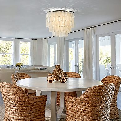 3-Light 18" Rustic Coastal Capiz Tiered Flush Mount Bronze Farmhouse Natural Seashell Ceiling Light