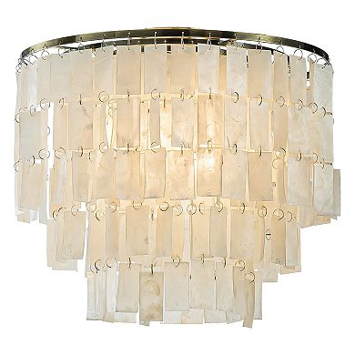 3-Light 18" Rustic Coastal Capiz Tiered Flush Mount Bronze Farmhouse Natural Seashell Ceiling Light