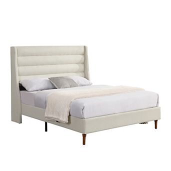 GOODSILO Queen Size Upholstered Platform Bed Frame with Wave Design Headboard