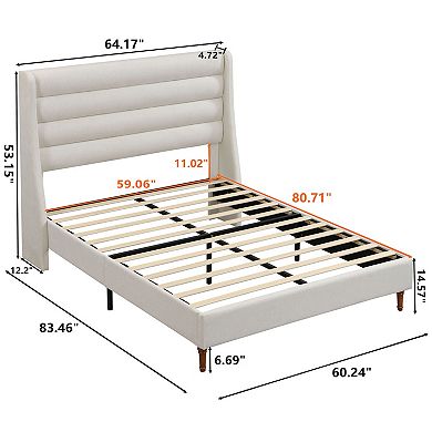 GOODSILO Queen Size Upholstered Platform Bed Frame with Wave Design Headboard