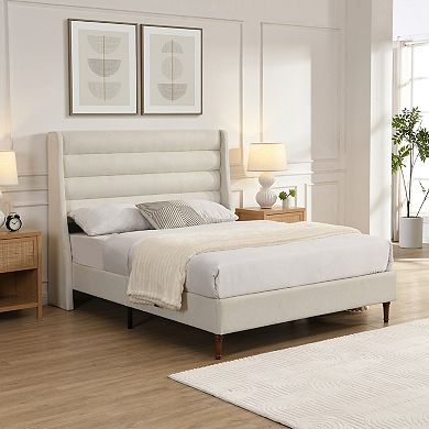 GOODSILO Queen Size Upholstered Platform Bed Frame with Wave Design Headboard