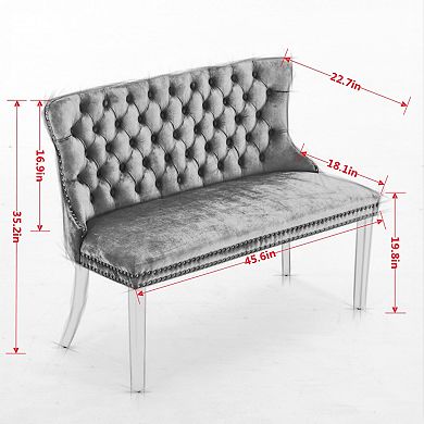 GOODSILO Luxurious Velvet Tufted Two-Seat Dining Bench with Gold Metal Legs