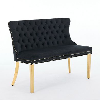 GOODSILO Luxurious Velvet Tufted Two-Seat Dining Bench with Gold Metal Legs