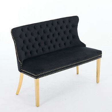 GOODSILO Luxurious Velvet Tufted Two-Seat Dining Bench with Gold Metal Legs