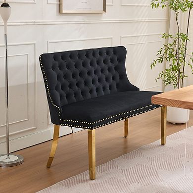 GOODSILO Luxurious Velvet Tufted Two-Seat Dining Bench with Gold Metal Legs