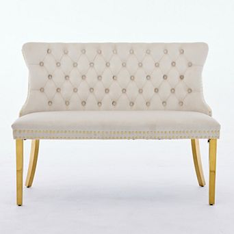 GOODSILO Luxurious Velvet Tufted Two-Seat Dining Bench with Gold Metal Legs