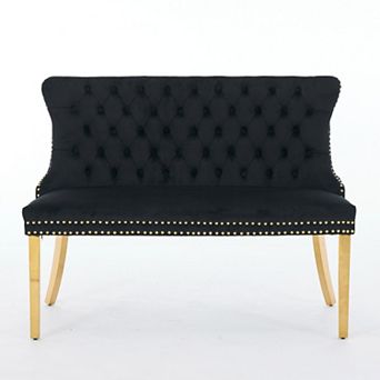 GOODSILO Luxurious Velvet Tufted Two-Seat Dining Bench with Gold Metal Legs