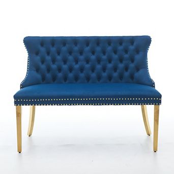 GOODSILO Luxurious Velvet Tufted Two-Seat Dining Bench with Gold Metal Legs