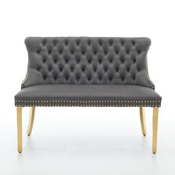 GOODSILO Luxurious Velvet Tufted Two-Seat Dining Bench with Gold Metal Legs