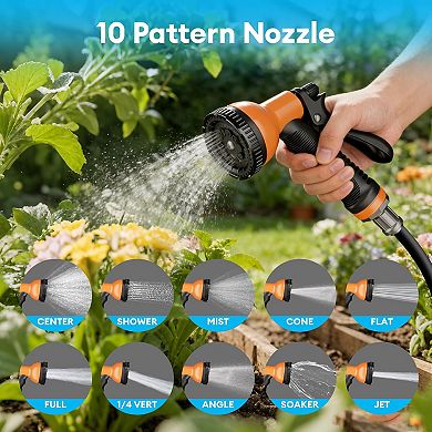 Retractable Garden Hose Reel, 1/2x130FT, 10 Pattern Nozzle, Slow Return, 180° Swivel Wall Mount