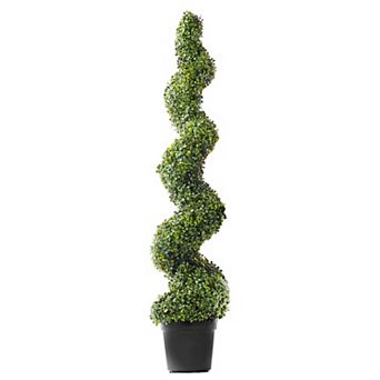 Artificial Boxwood Topiary Spiral Column 60 Inch Tall 2 pc UV Rated Faux Greenery