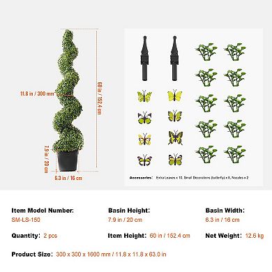 Artificial Boxwood Topiary Spiral Column 60 Inch Tall 2 Pieces UV Rated Faux Greenery