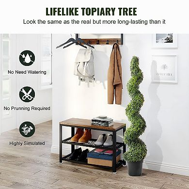 Artificial Boxwood Topiary Spiral Column 60 Inch Tall 2 Pieces UV Rated Faux Greenery