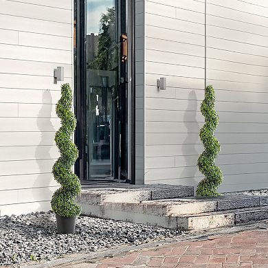 Artificial Boxwood Topiary Spiral Column 60 Inch Tall 2 Pieces UV Rated Faux Greenery
