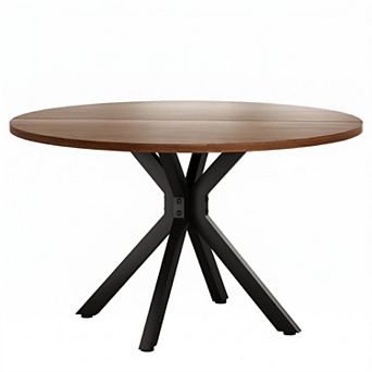 47.2" Solid Wood Round Dining Kitchen Table with Intersecting Pedestal Base