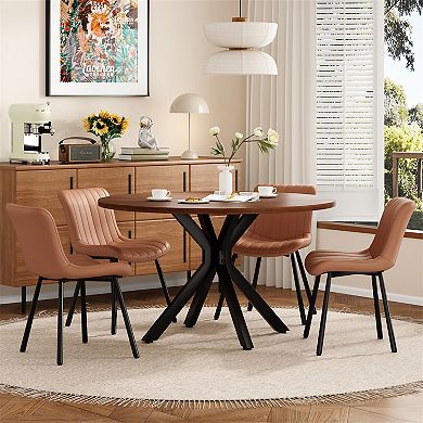 47.2" Solid Wood Round Dining Kitchen Table with Intersecting Pedestal Base