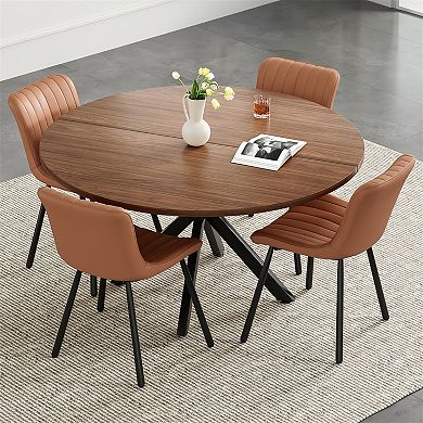 47.2" Solid Wood Round Dining Kitchen Table with Intersecting Pedestal Base