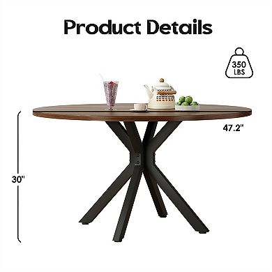 47.2" Solid Wood Round Dining Kitchen Table with Intersecting Pedestal Base