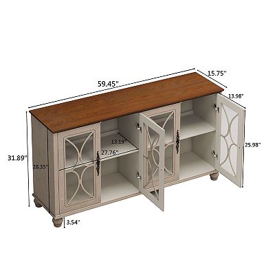 4-Door Storage Cabinet with Tempered Glass Doors