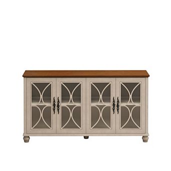 4-Door Storage Cabinet with Tempered Glass Doors
