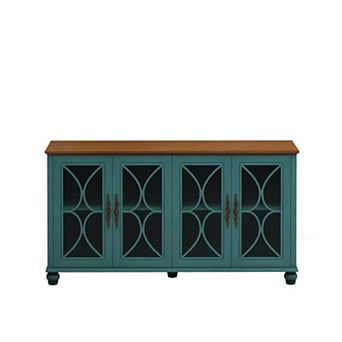 4-Door Storage Cabinet with Tempered Glass Doors