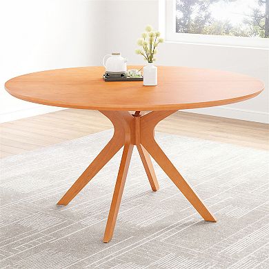 47.2" Solid Wood Round Dining Kitchen Table with Intersecting Pedestal Base