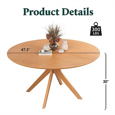 47.2" Solid Wood Round Dining Kitchen Table with Intersecting Pedestal Base