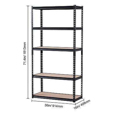 Garage Storage Shelving 5 Tier 2000 lb 16 x 36 x 71.4 Inch Adjustable Black Metal Rack