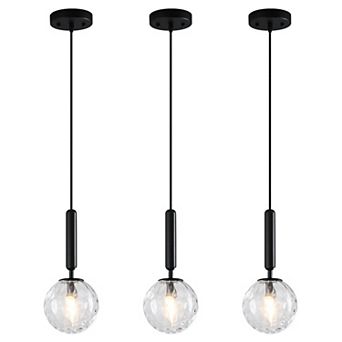 Mid Century Glass Globe Pendant, Modern Hanging Light for Kitchen & Living Areas