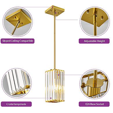 Modern Mini Crystal Pendant Light, Adjustable Hanging Fixture for Kitchen Island & Dining Room