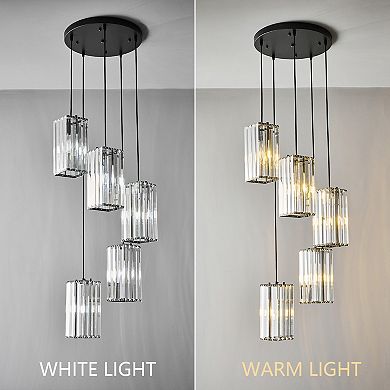 5-Light Modern Crystal Pendant, Adjustable Hanging Light for Kitchen & Dining Areas