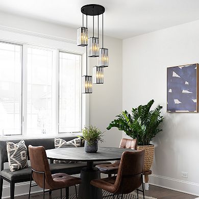 5-Light Modern Crystal Pendant, Adjustable Hanging Light for Kitchen & Dining Areas