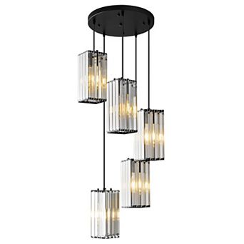 5-Light Modern Crystal Pendant, Adjustable Hanging Light for Kitchen & Dining Areas