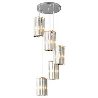ZLAIQB 5-Light Modern Rectangle Crystal Hanging 13.78" Pendant Light
