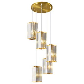 5-Light Modern Crystal Pendant, Adjustable Hanging Light for Kitchen & Dining Areas