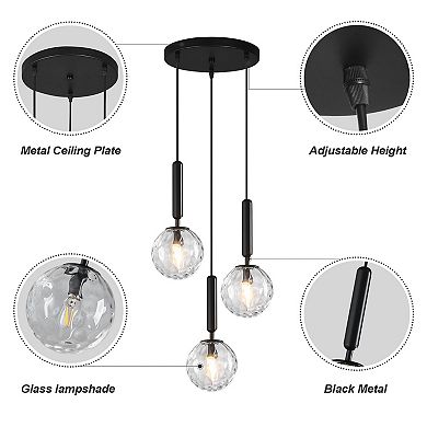 ZLAIQB 3-Light Gold Finish Clear Glass Mid Century Pendant Mount 5.9in Ceiling Light